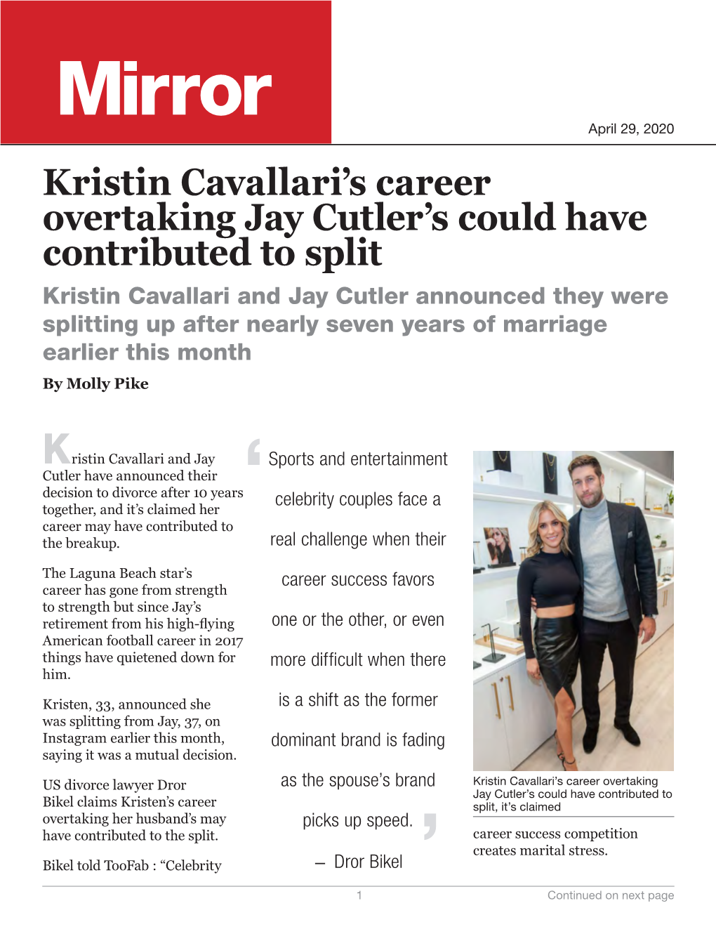 Kristin Cavallari's Career Overtaking Jay Cutler's Could Have Contributed