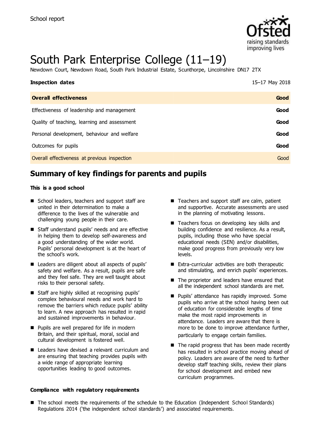 South Park Enterprise College (11–19) Newdown Court, Newdown Road, South Park Industrial Estate, Scunthorpe, Lincolnshire DN17 2TX