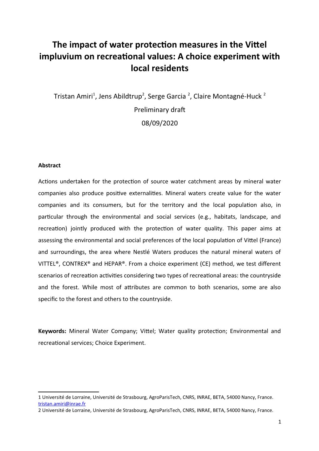 The Impact of Water Protection Measures in the Vittel Impluvium on Recreational Values: a Choice Experiment with Local Residents