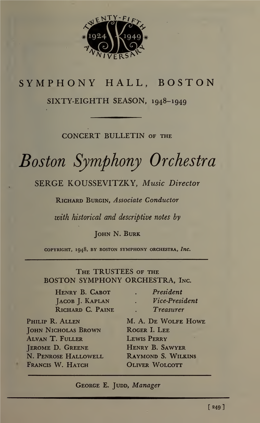 Boston Symphony Orchestra Concert Programs, Season 68, 1948-1949