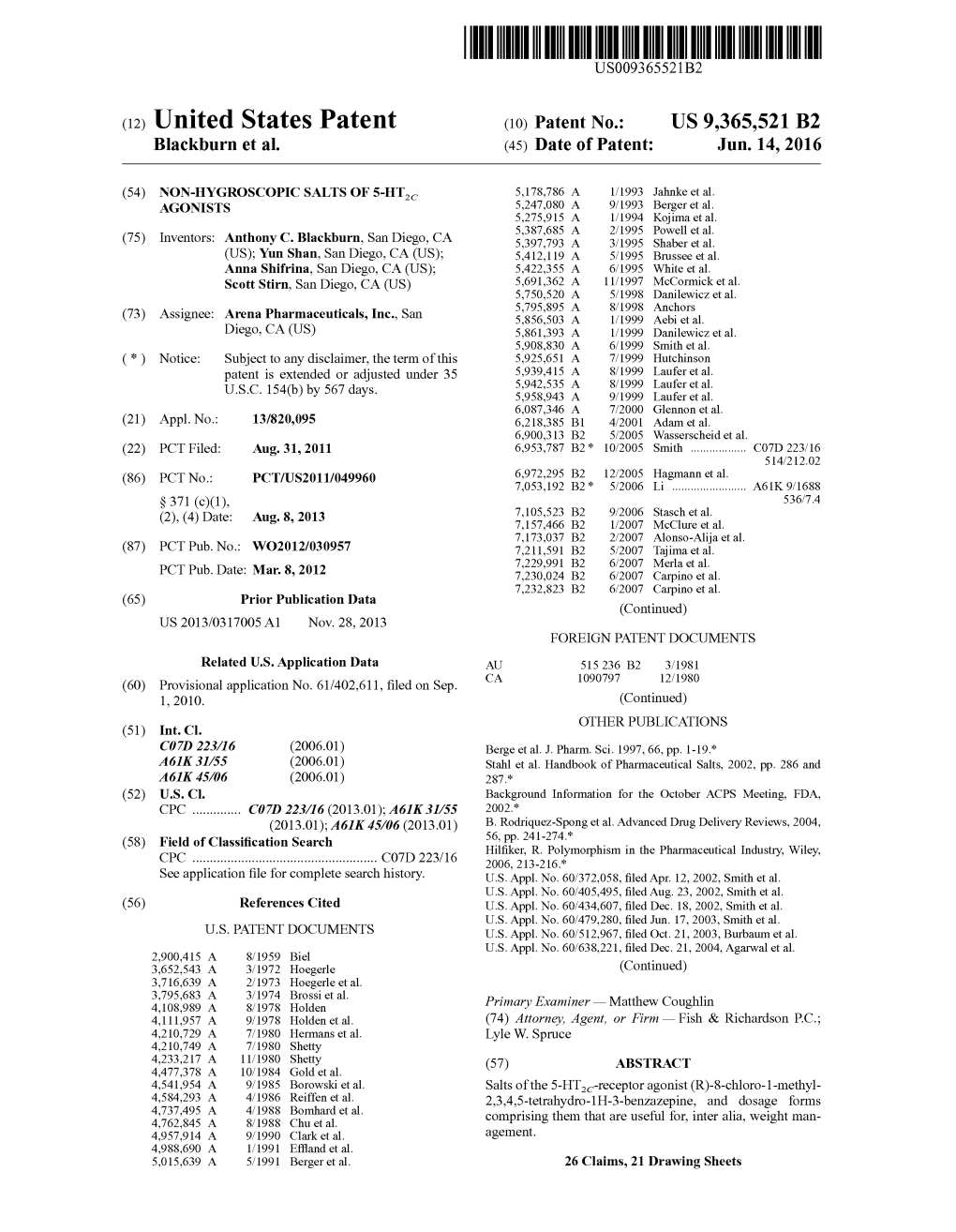 (12) United States Patent (10) Patent No.: US 9,365,521 B2 Blackburn Et Al