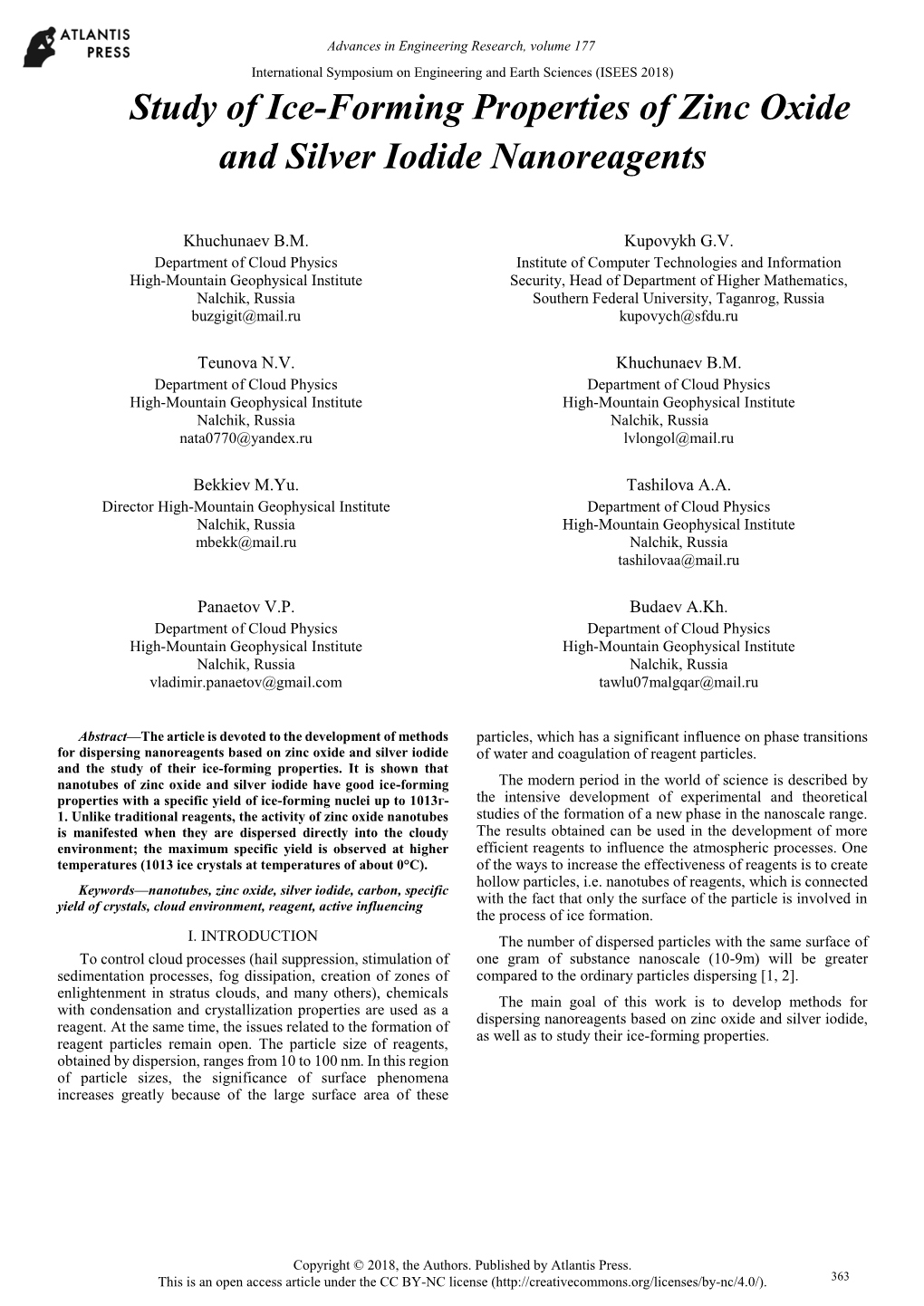 Study of Ice-Forming Properties of Zinc Oxide and Silver Iodide Nanoreagents