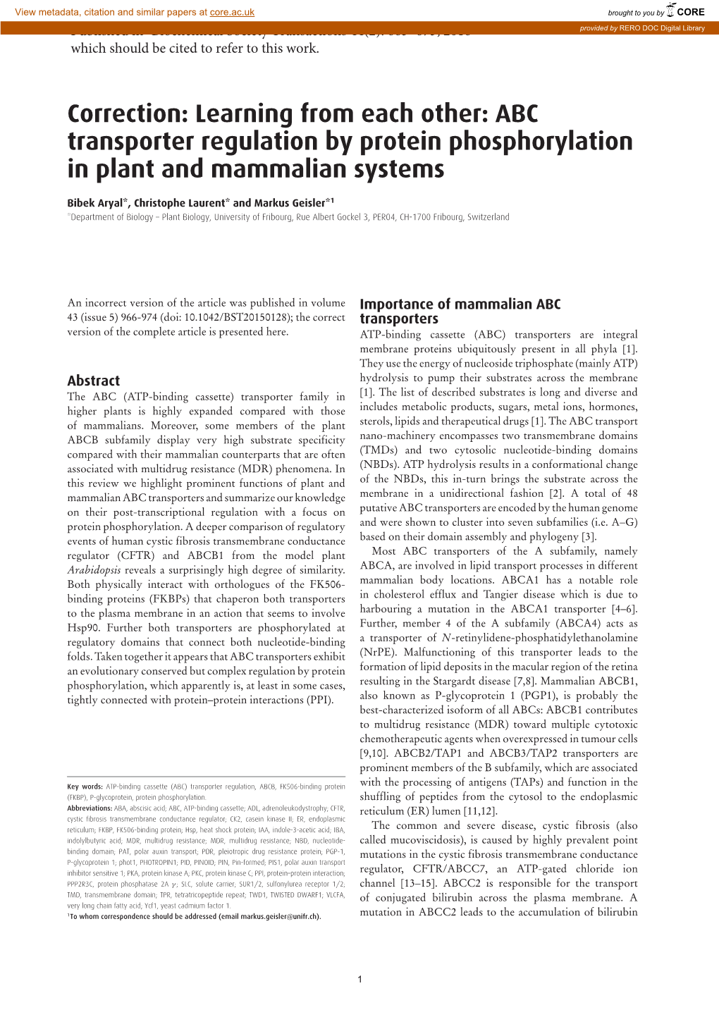 ABC Transporter Regulation by Protein Phosphorylation in Plant and Mammalian Systems