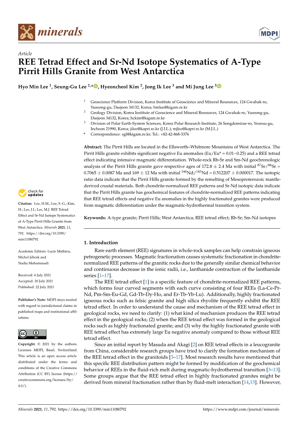 REE Tetrad Effect and Sr-Nd Isotope Systematics of A-Type Pirrit Hills Granite from West Antarctica