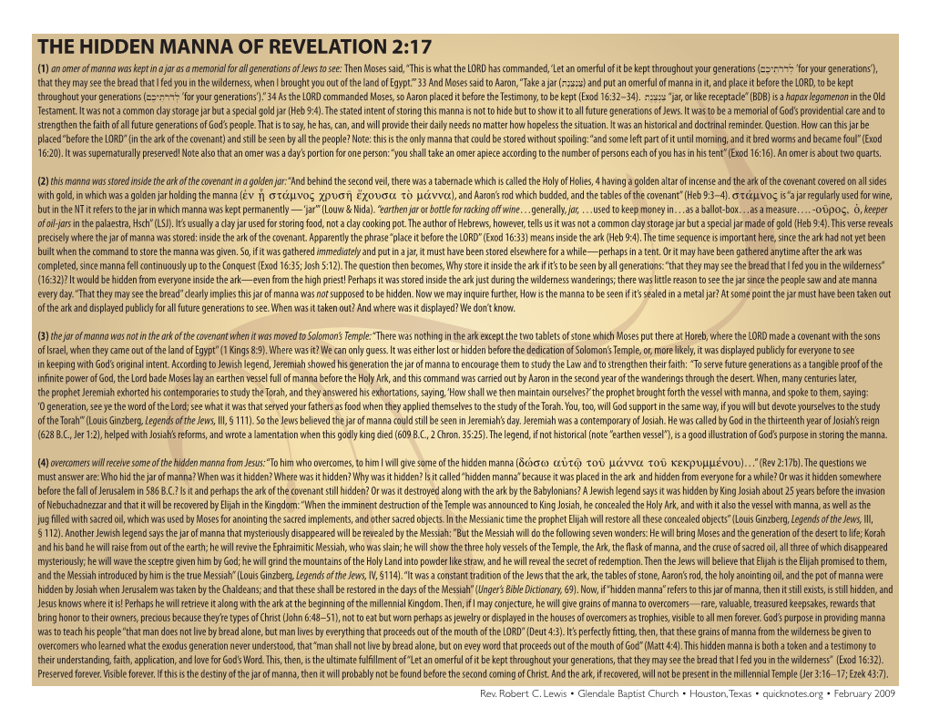 The Hidden Manna of Revelation 2:17