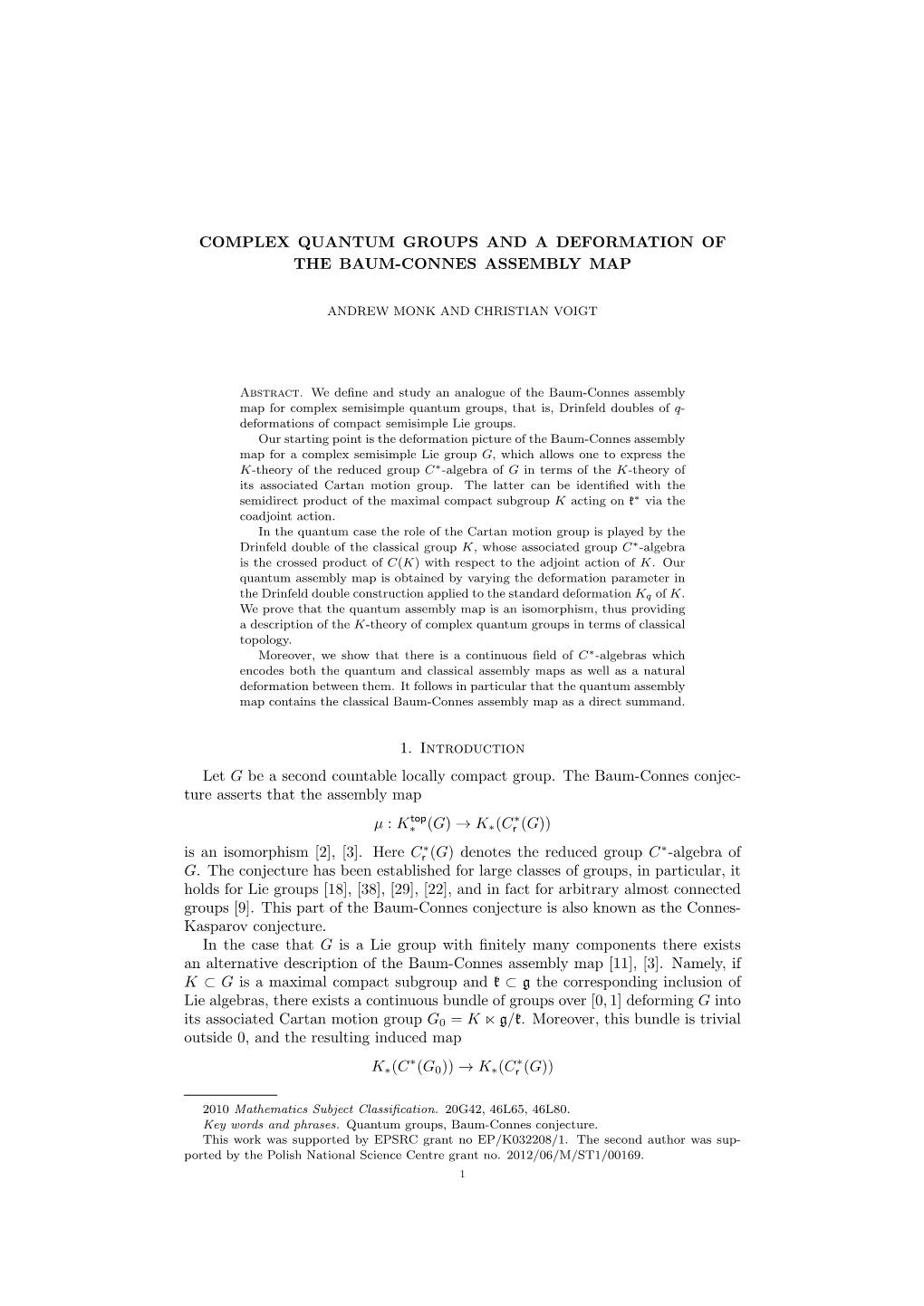 Complex Quantum Groups and a Deformation of the Baum-Connes Assembly Map