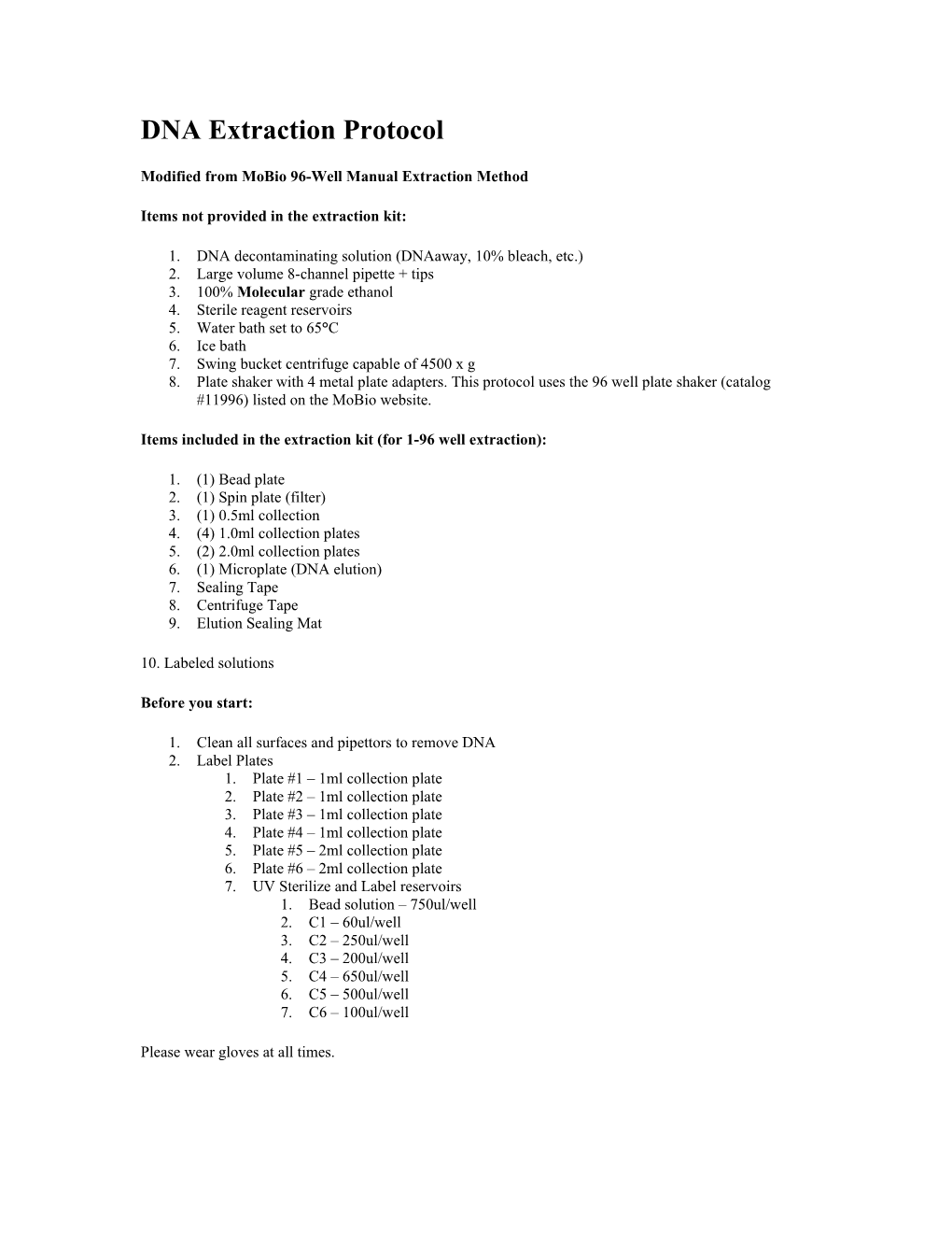 Modified from Mobio 96-Well Manual Extraction Method