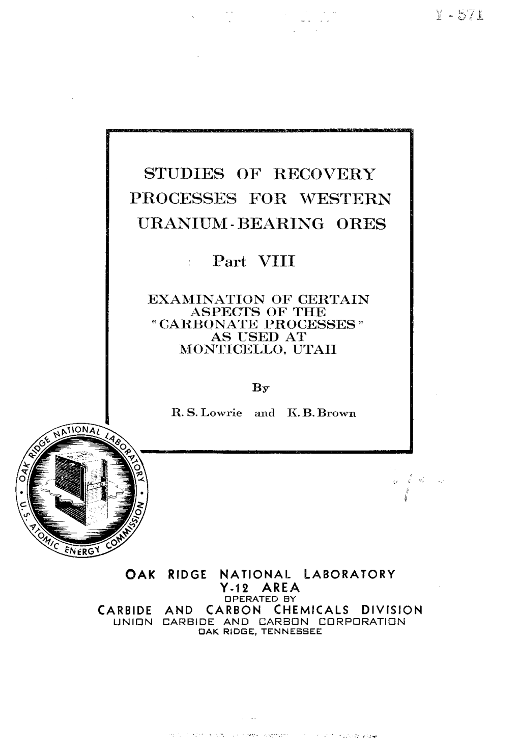 Studies of Recovery Processes for Western Uranium- Bearing Ores