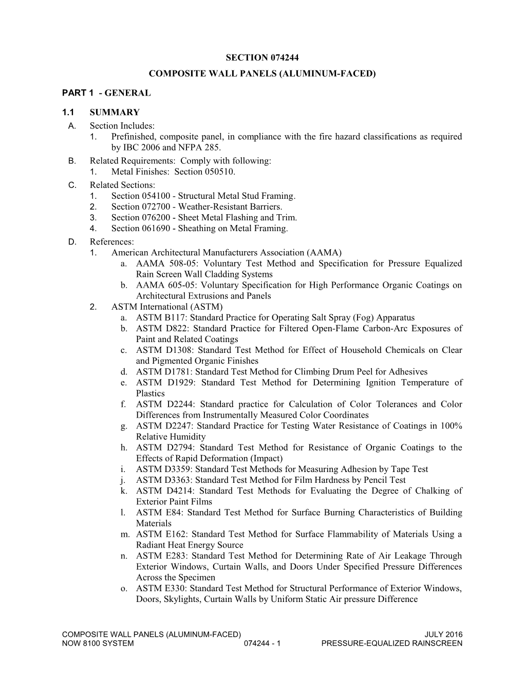 Section 07430 - Composite Panels (Aluminum Faced)