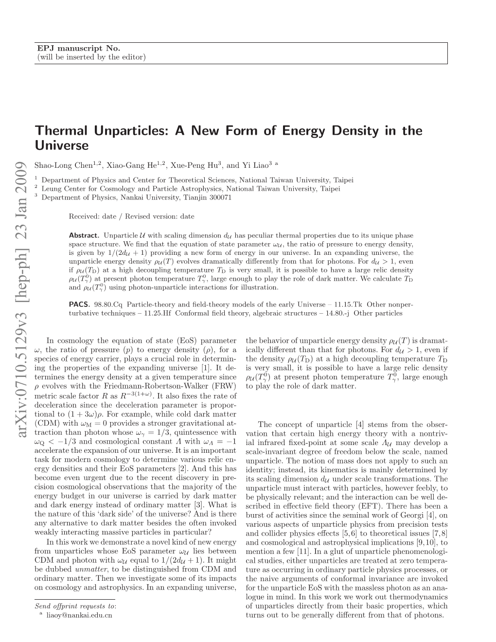 Thermal Unparticles: a New Form of Energy Density in the Universe