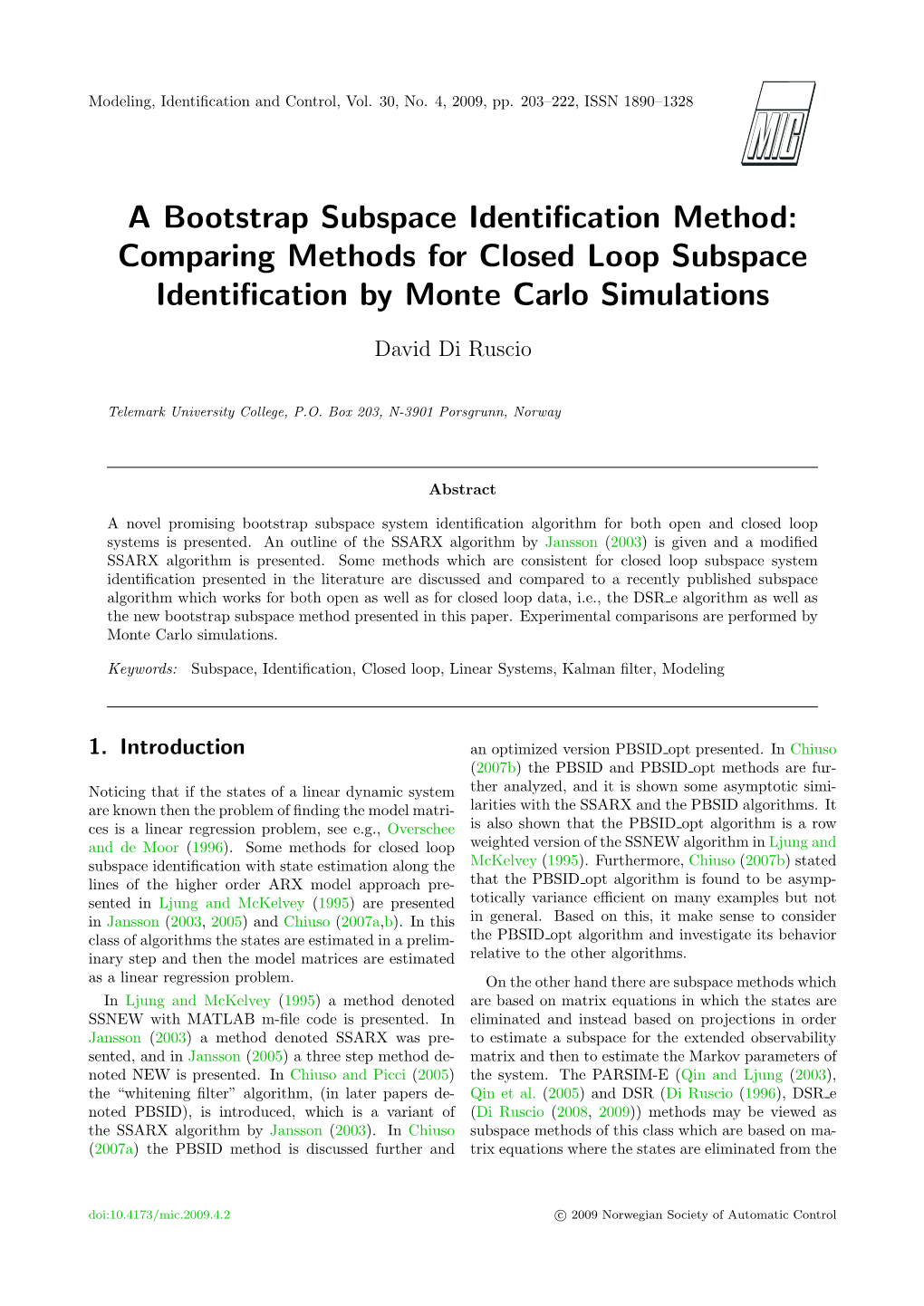 A Bootstrap Subspace Identification Method