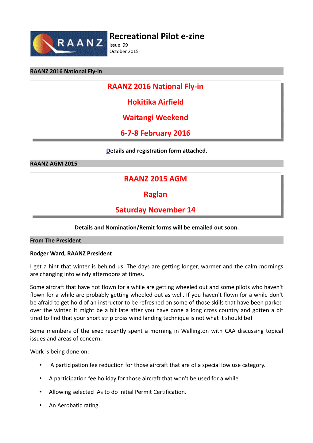 Recreational Pilot E-Zine Issue 99 October 2015