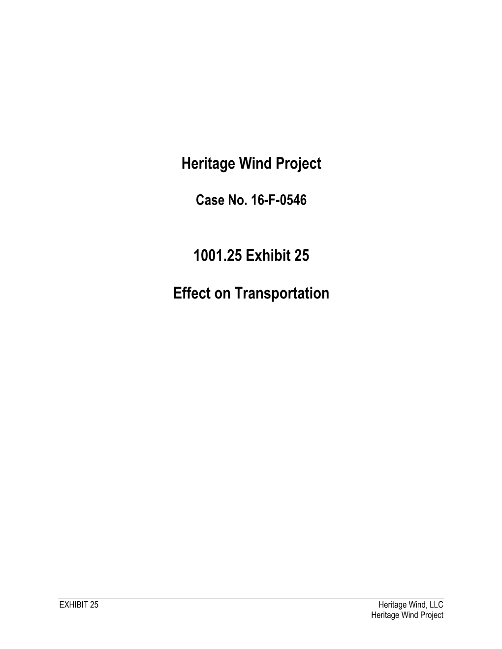 Heritage Wind Project 1001.25 Exhibit 25 Effect on Transportation