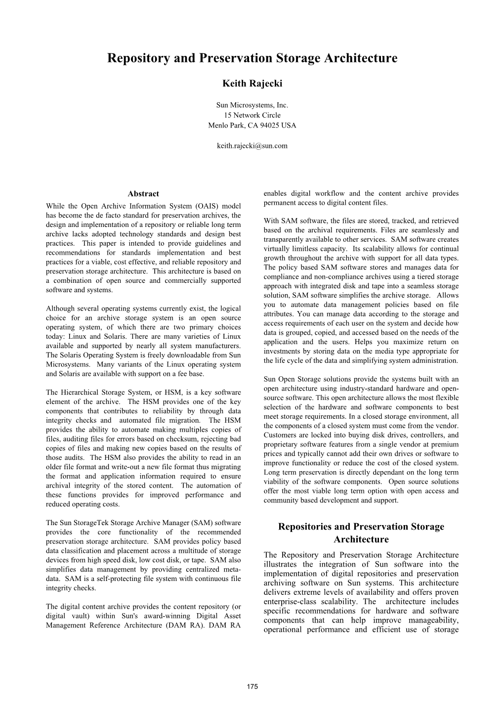 Repository and Preservation Storage Architecture