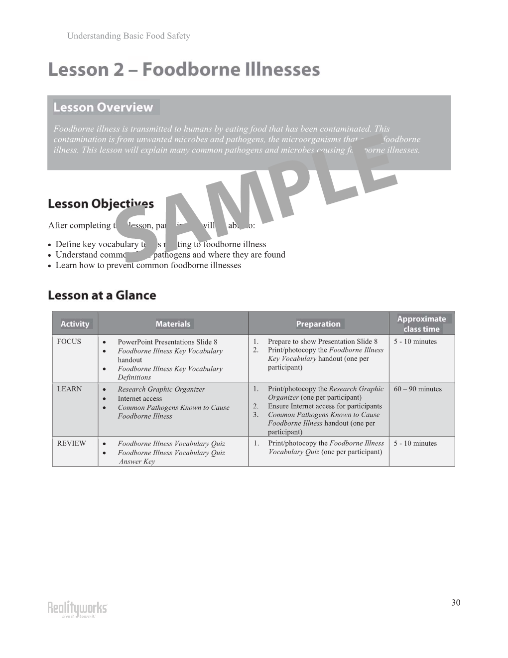 Understanding Basic Food Safety 30 After Completing This Lesson