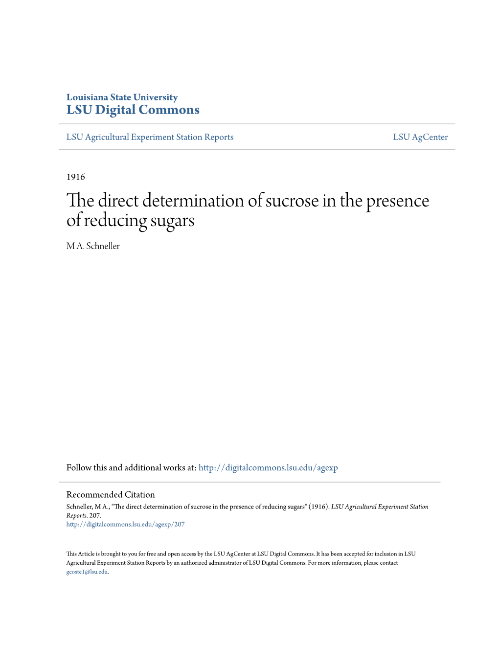 The Direct Determination of Sucrose in the Presence of Reducing Sugars M A