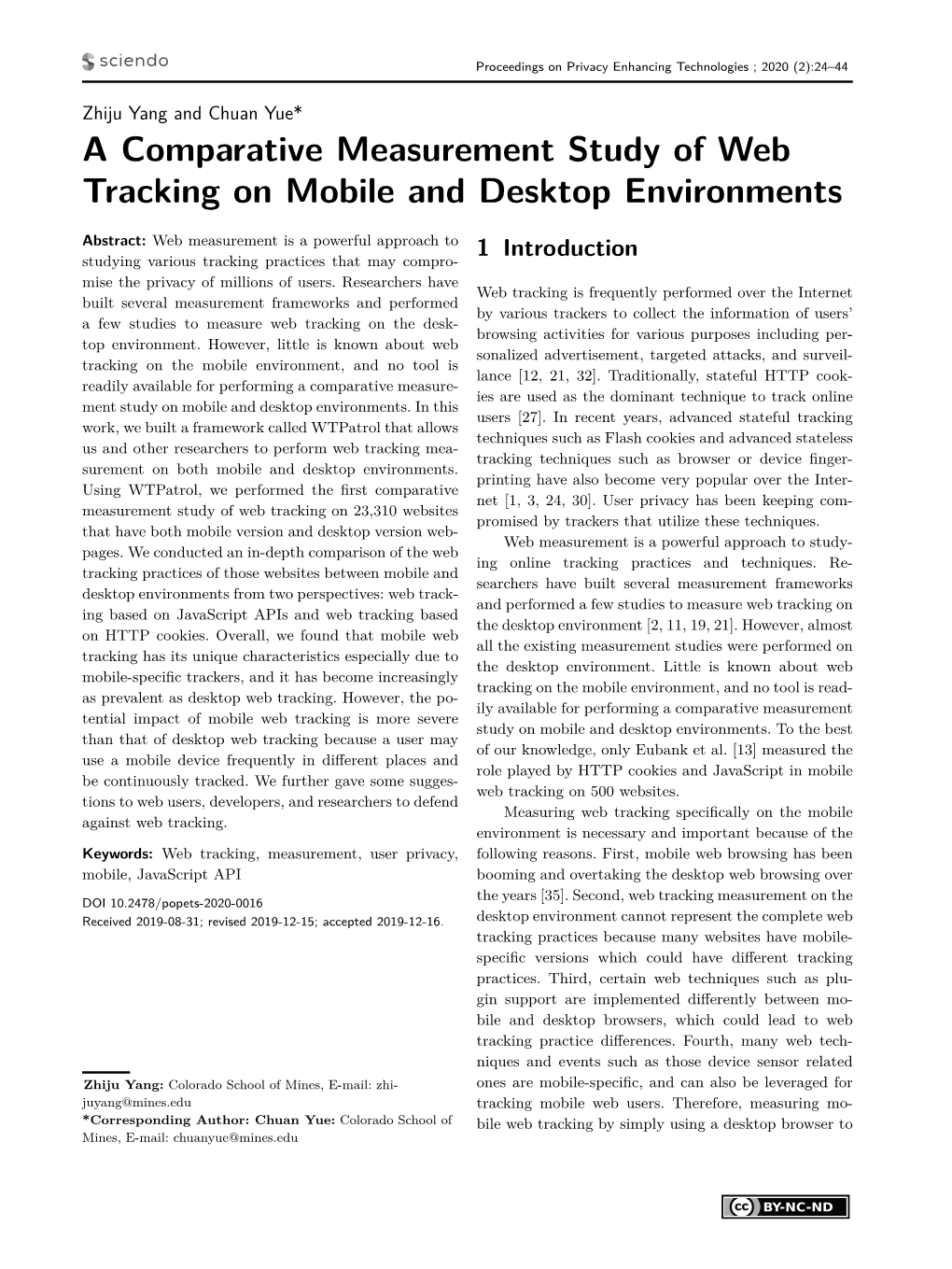 A Comparative Measurement Study of Web Tracking on Mobile and Desktop Environments