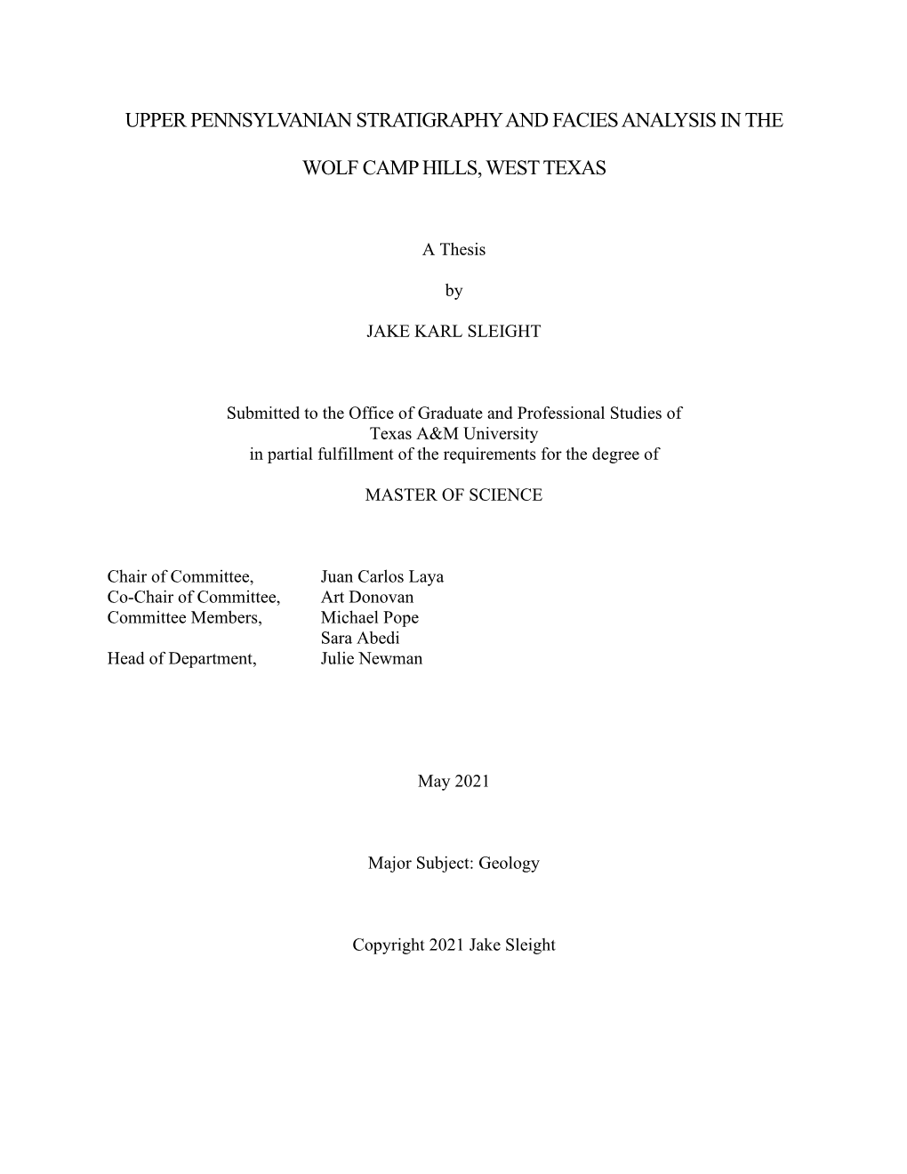 Upper Pennsylvanian Stratigraphy and Facies Analysis in the Wolf Camp Hills, West Texas