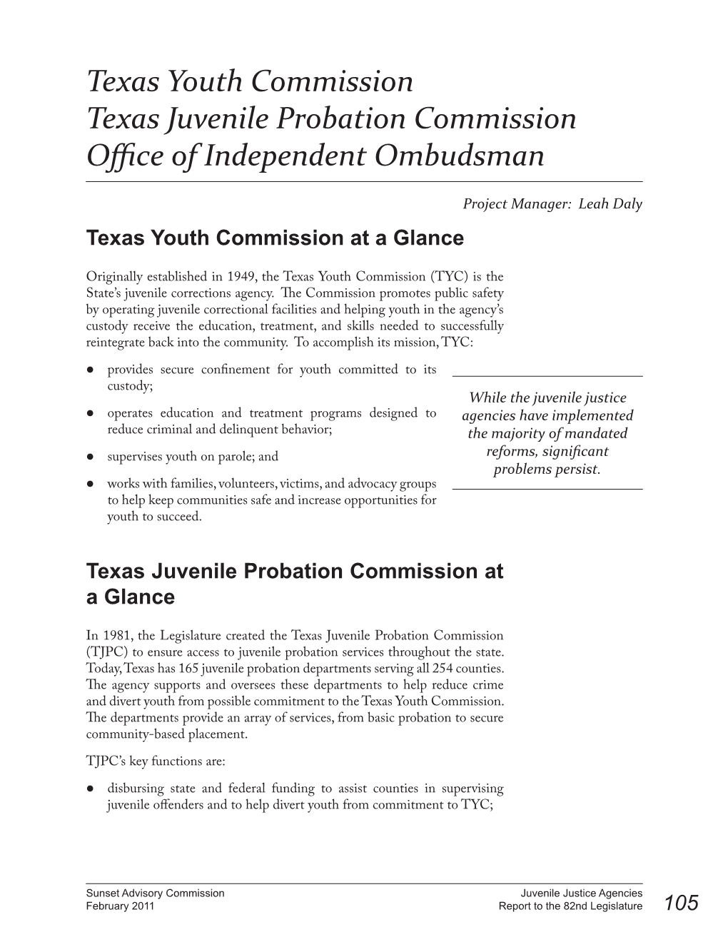 Texas Youth Commission Texas Juvenile Probation Commission Office of Independent Ombudsman