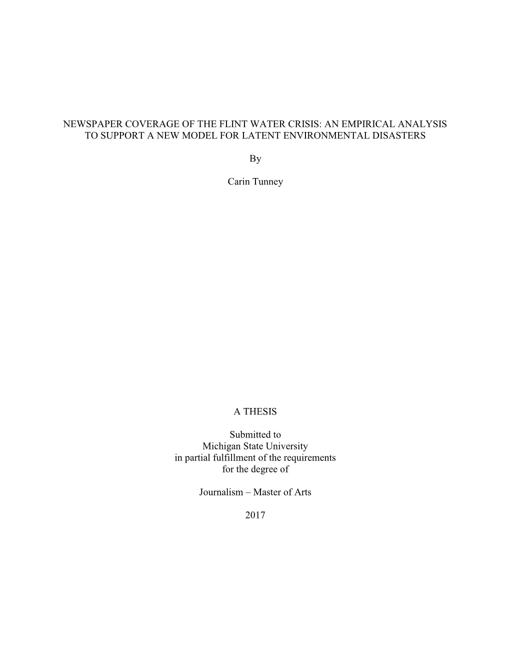 Newspaper Coverage of the Flint Water Crisis: an Empirical Analysis to Support a New Model for Latent Environmental Disasters