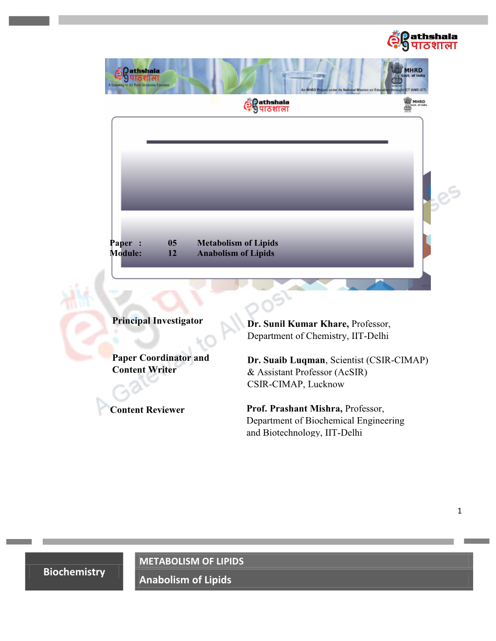 Biochemistry Anabolism of Lipids