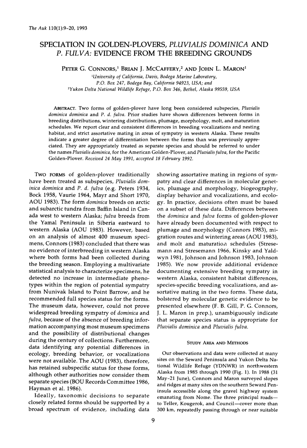 Speciation in Golden-Plovers, Pluvialis Dominica and P