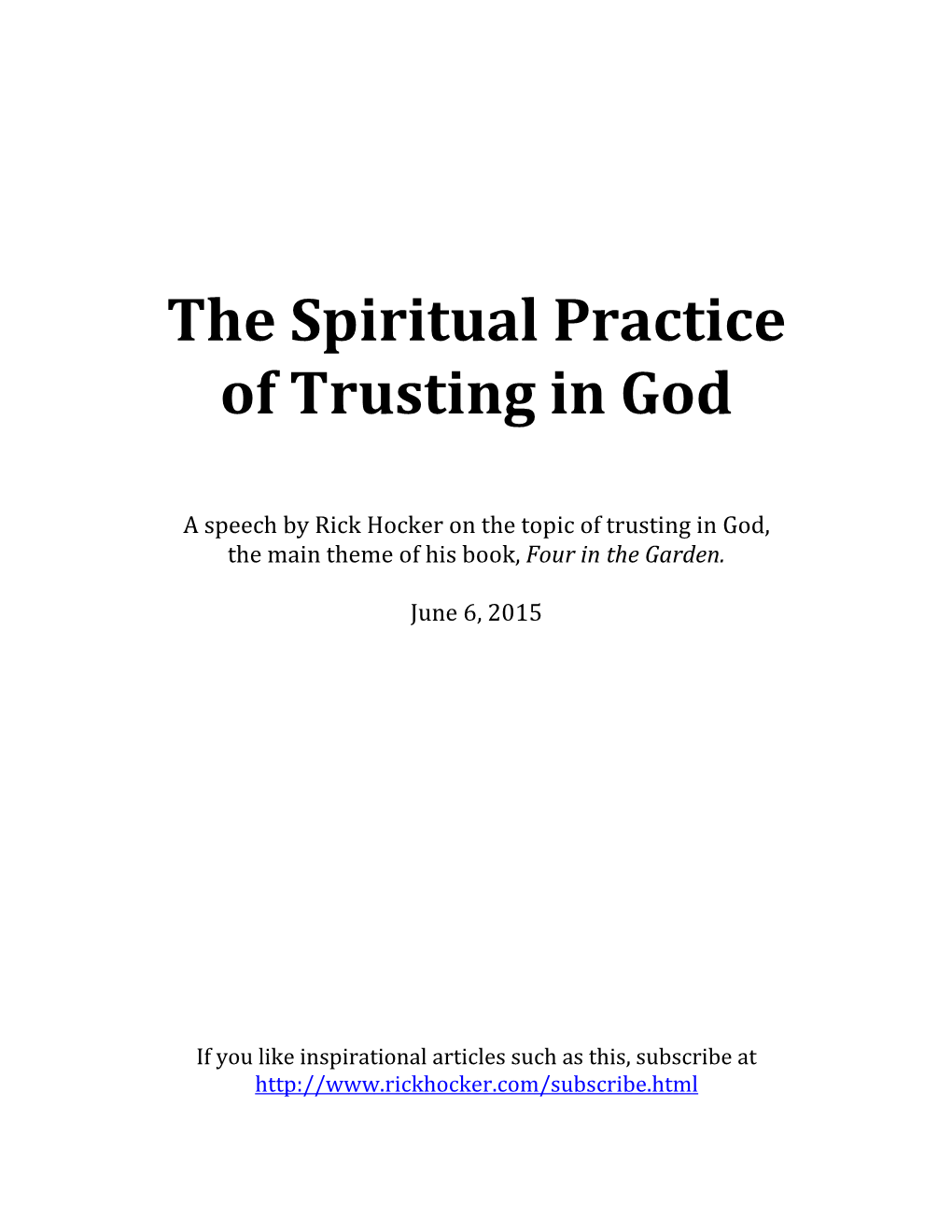 The Spiritual Practice of Trusting in God