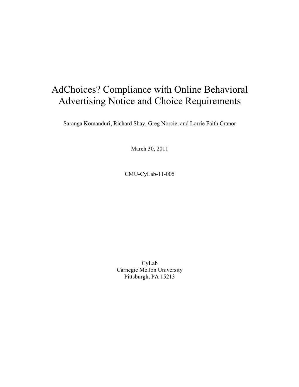 Adchoices? Compliance with Online Behavioral Advertising Notice and Choice Requirements