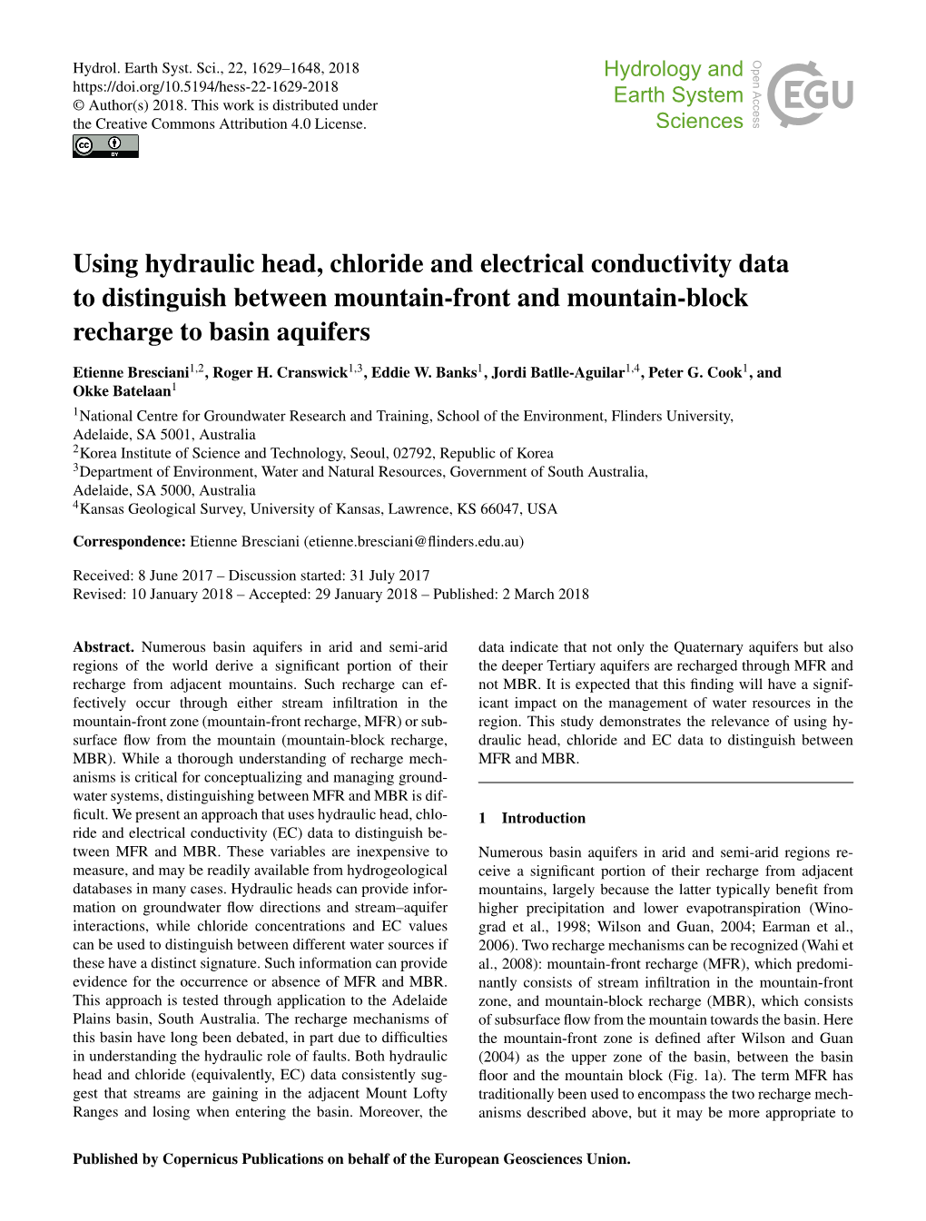 Using Hydraulic Head, Chloride and Electrical Conductivity Data to Distinguish Between Mountain-Front and Mountain-Block Recharge to Basin Aquifers