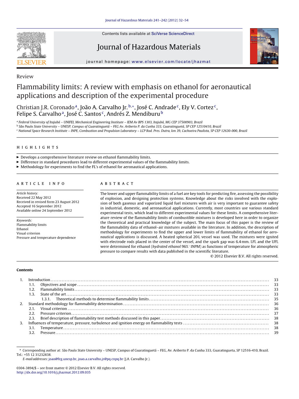 Flammability Limits: a Review with Emphasis on Ethanol for Aeronautical