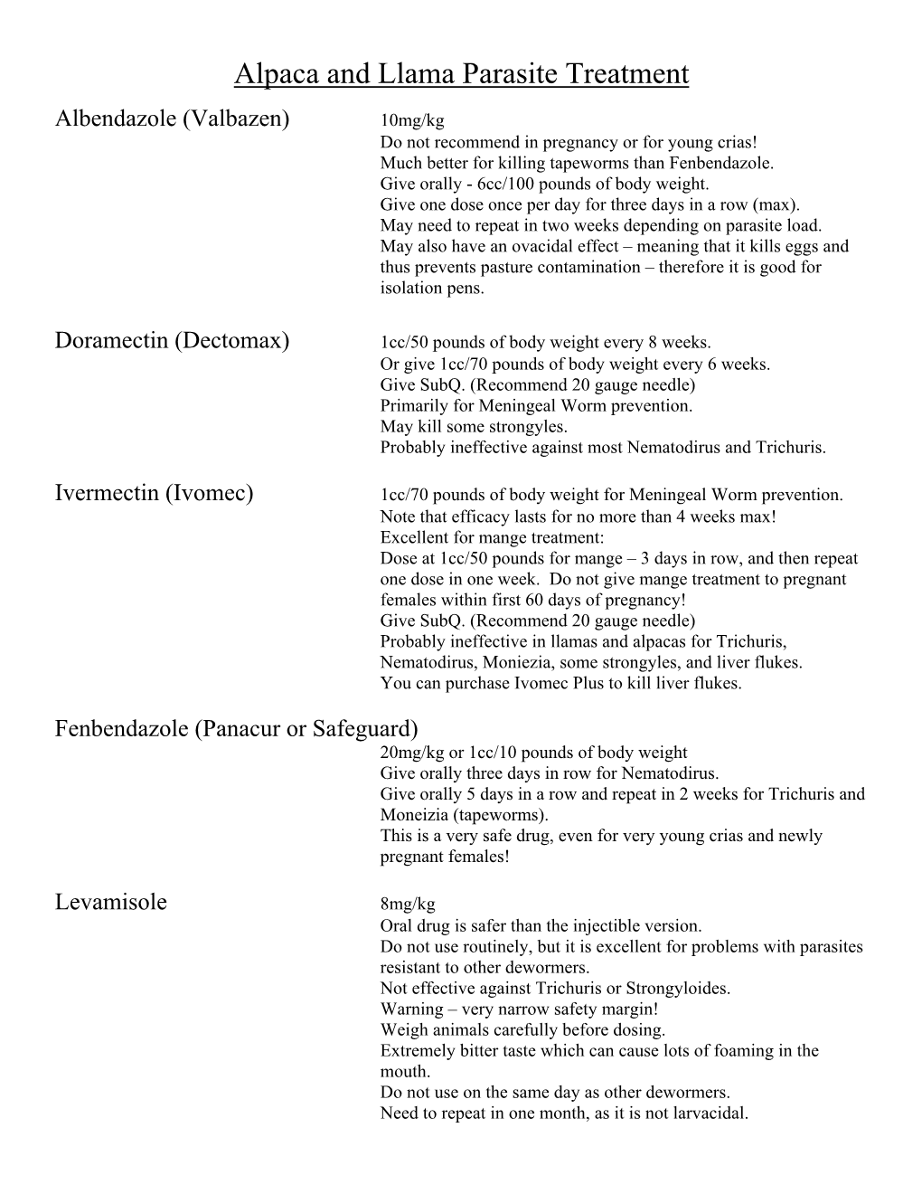 Alpaca and Llama Parasite Treatment