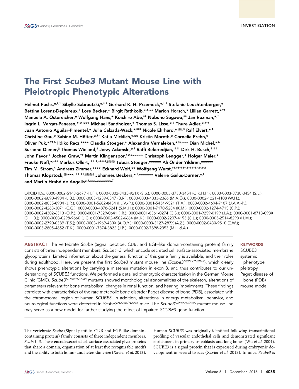 The First Scube3 Mutant Mouse Line with Pleiotropic Phenotypic Alterations