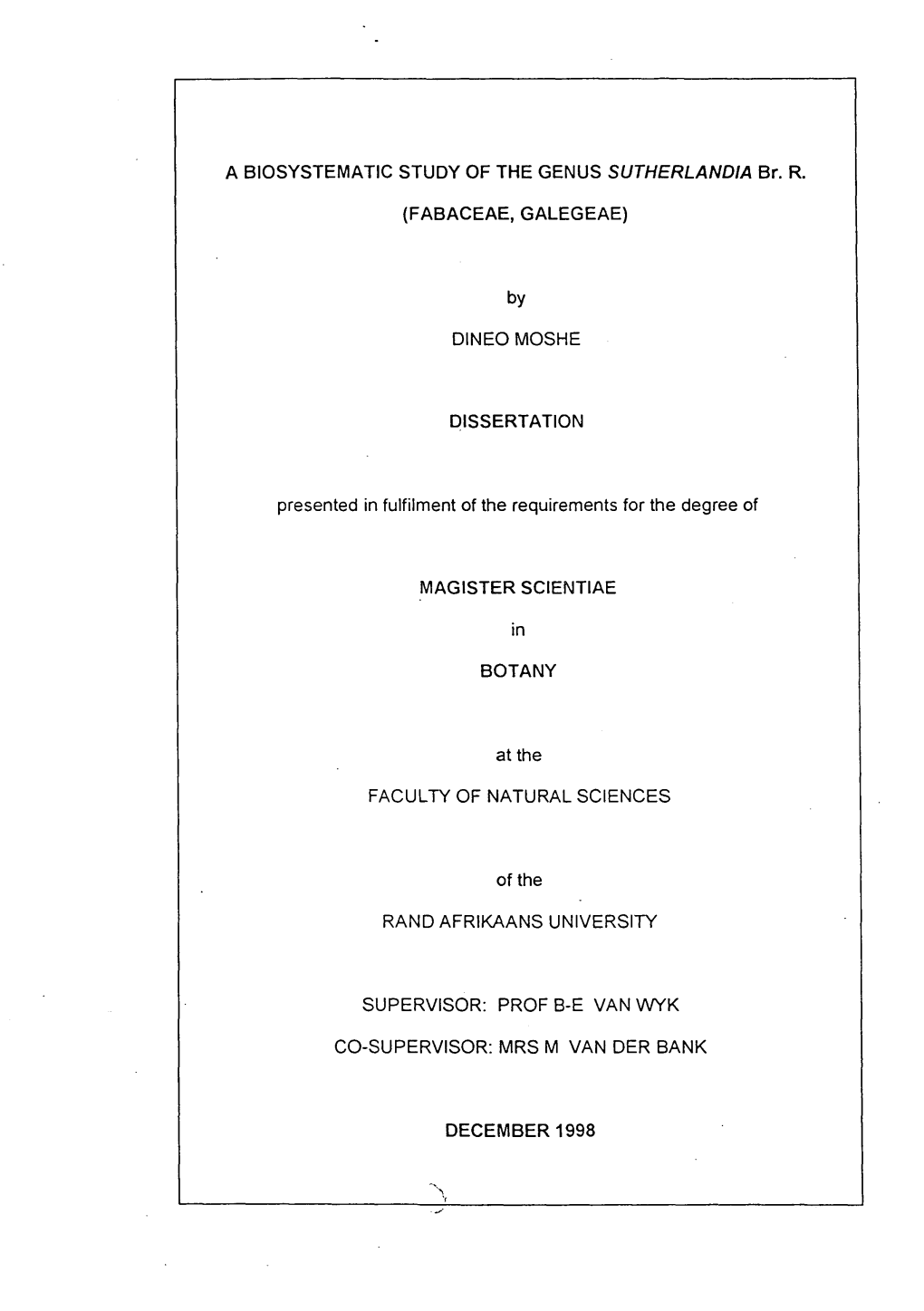 A Biosystematic Study of the Genus Sutherlandia Br. R. (Fabaceae