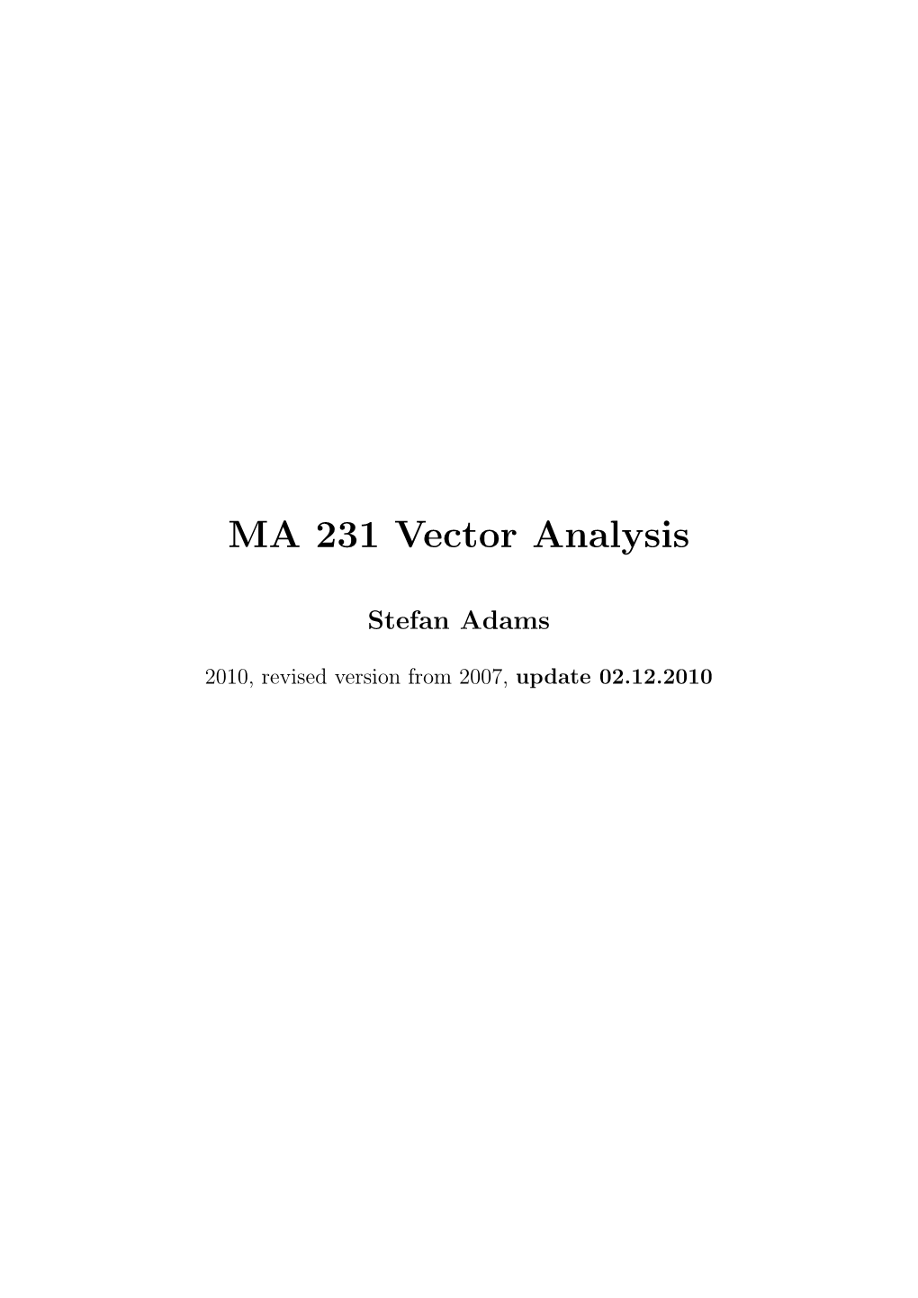 MA 231 Vector Analysis