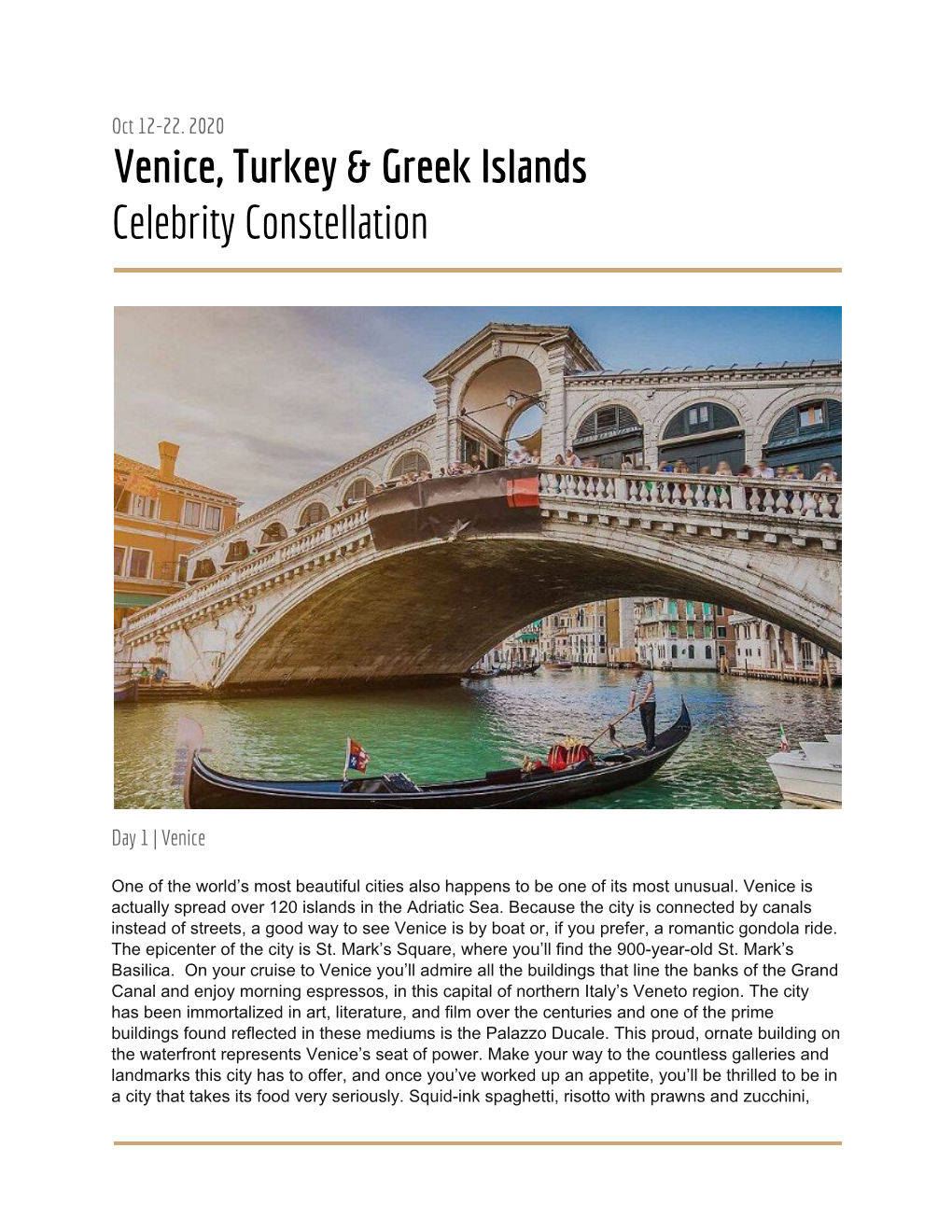 Venice, Turkey & Greek Islands Celebrity Constellation