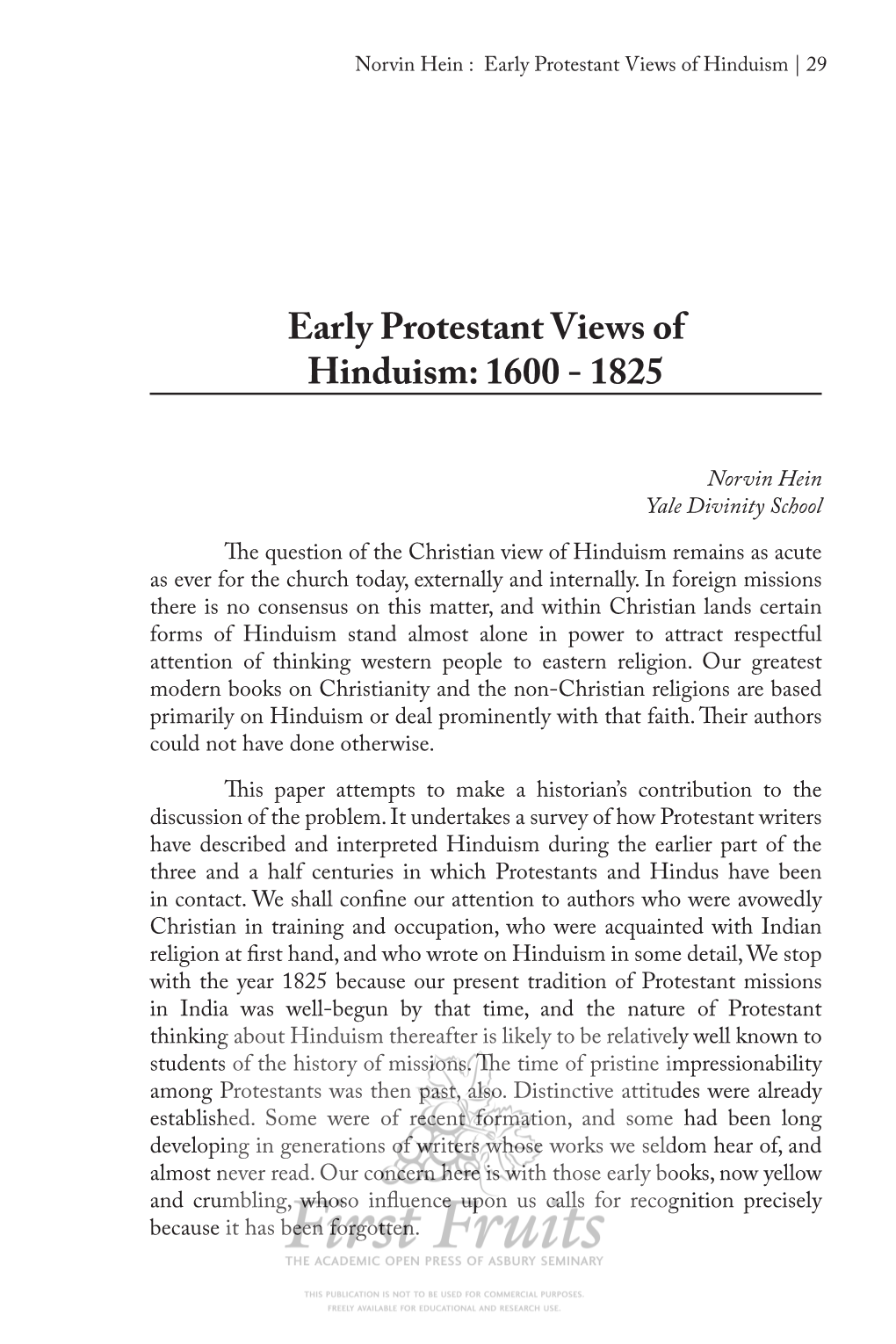 Early Protestant Views of Hinduism: 1600-1825