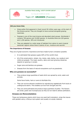 Topic 27: GRASSES (Poaceae)