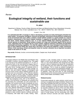 Ecological Integrity of Wetland, Their Functions and Sustainable Use