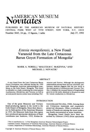 Novitates PUBLISHED by the AMERICAN MUSEUM of NATURAL HISTORY CENTRAL PARK WEST at 79TH STREET, NEW YORK, N.Y