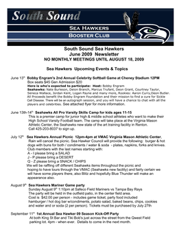 South Sound Sea Hawkers June 2009 Newsletter NO MONTHLY MEETINGS UNTIL AUGUST 18, 2009