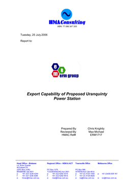 Export Capability of Proposed Uranquinty Power Station