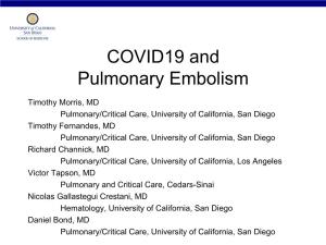 COVID19 and Pulmonary Embolism