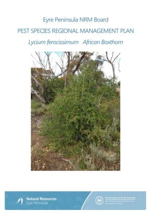 Eyre Peninsula NRM Board PEST SPECIES REGIONAL MANAGEMENT PLAN Lycium Ferocissimum African Boxthorn