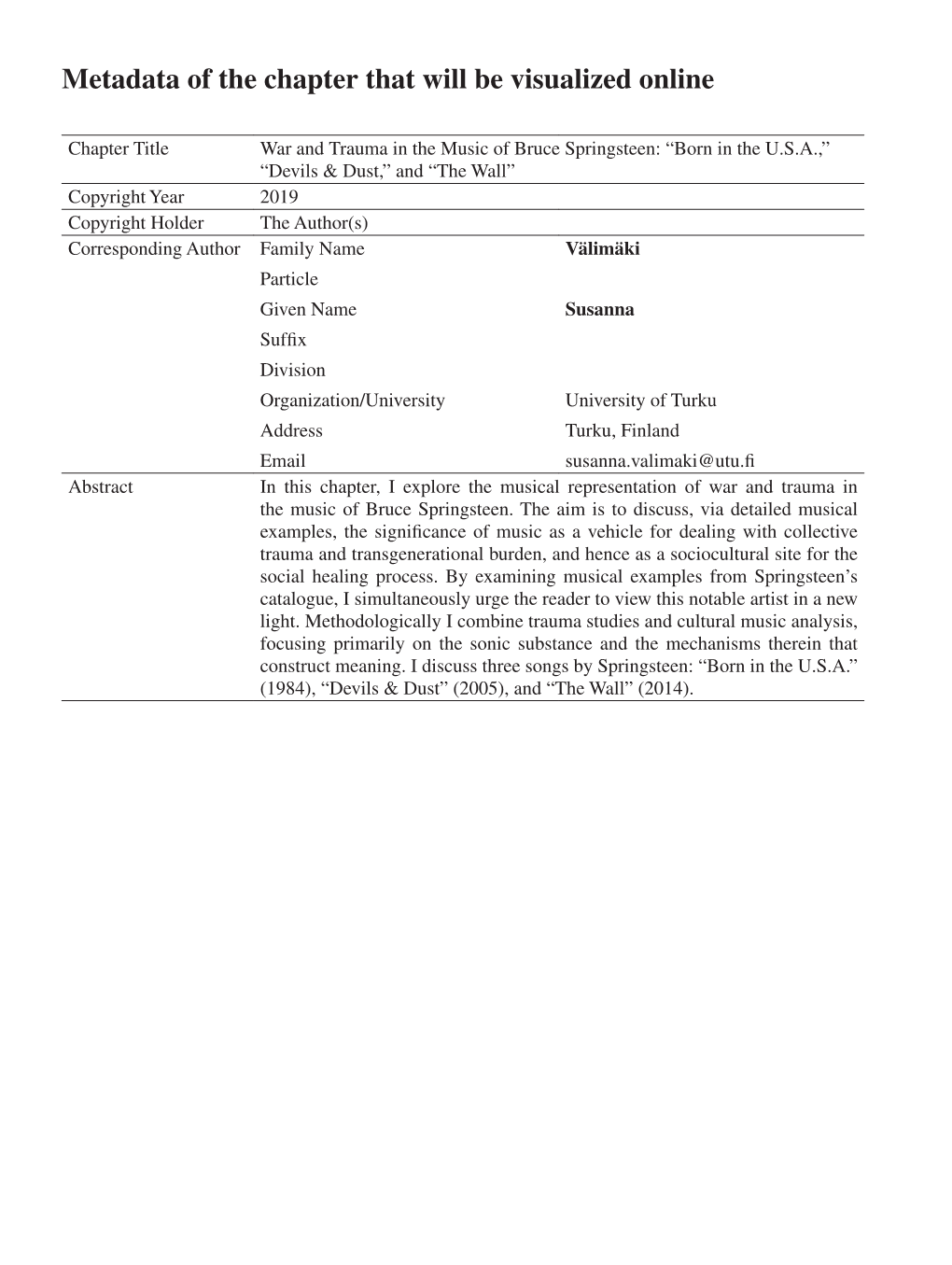 Metadata of the Chapter That Will Be Visualized Online