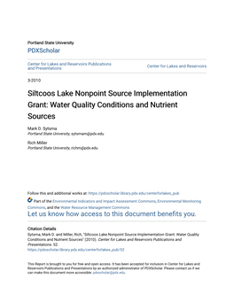 Siltcoos Lake Nonpoint Source Implementation Grant: Water Quality Conditions and Nutrient Sources