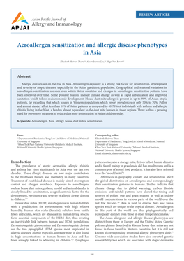 Aeroallergen Sensitization and Allergic Disease Phenotypes in Asia