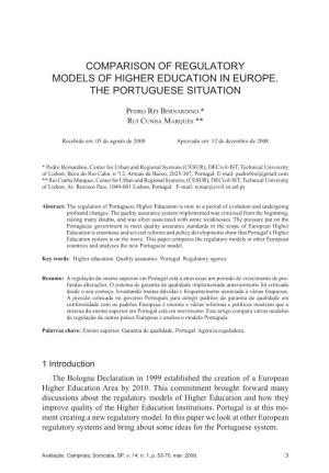Comparison of Regulatory Models of Higher Education in Europe