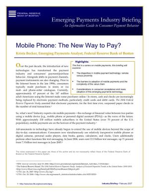 Mobile Phone: the New Way to Pay?