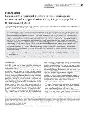 Determinants of Personal Exposure to Some Carcinogenic Substances and Nitrogen Dioxide Among the General Population in Five Swed