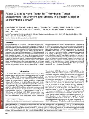 Factor Xiia As a Novel Target for Thrombosis: Target Engagement Requirement and Efficacy in a Rabbit Model of Microembolic Signals S